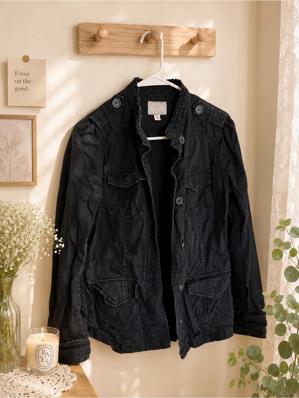 Women converse Black Casual Utility Jacket